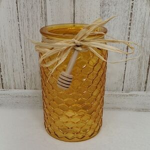 Honeycomb Pattern Decorative Glass Vase with Honey Dipper Accent